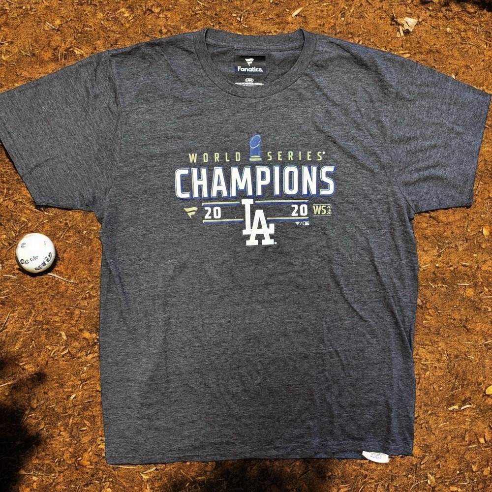 Fanatics LA Dodgers T-Shirt Men's Large Gray 2020 World Series Champions MLB Tee